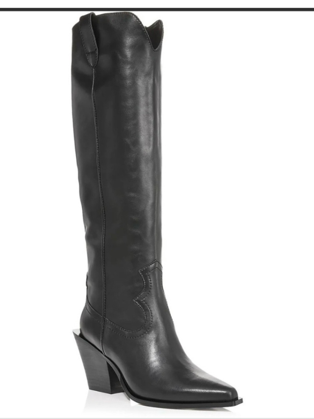 Aqua Black Knee-High Western-Inspired Leather Boots